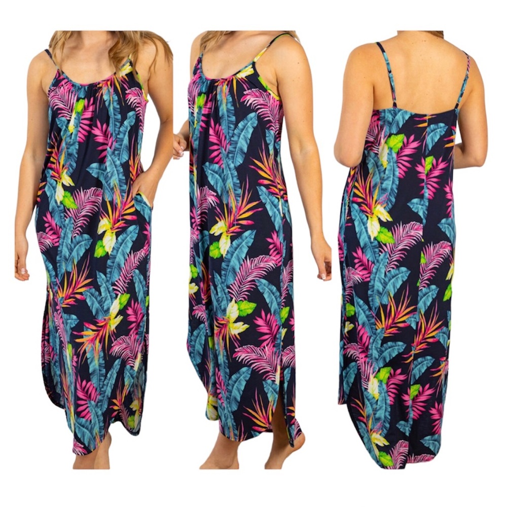 White Birch Vacation Multi Colored Tropical Print Getaway Spaghetti Maxi Dress